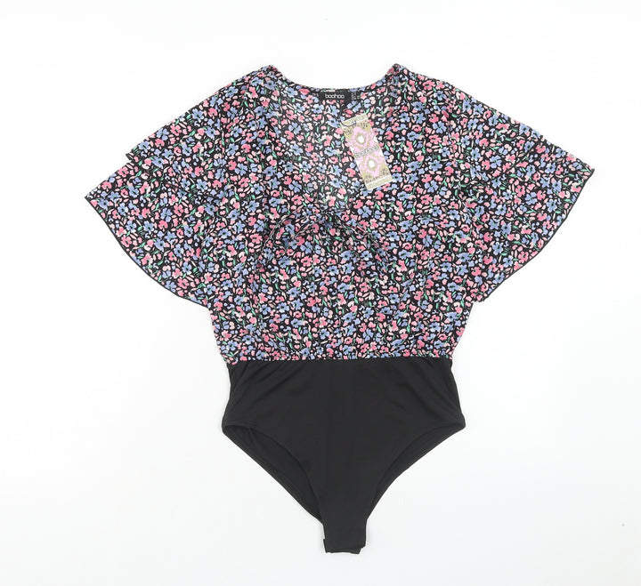 Boohoo Womens Multicoloured Floral Polyester Bodysuit One-Piece Size 6 Snap