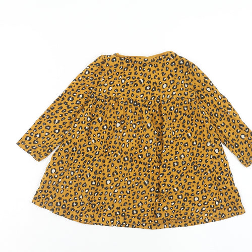 NEXT Girls Orange Animal Print Cotton T-Shirt Dress Size 2 Years Round Neck Pullover