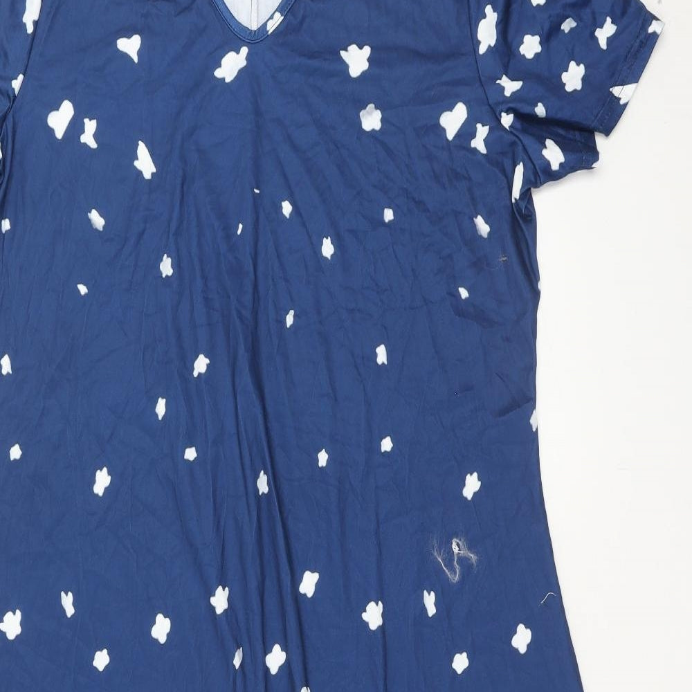 Preworn Womens Blue Geometric Polyester A-Line Size 2XL V-Neck Pullover