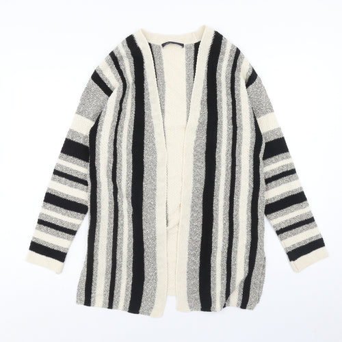 Marks and Spencer Womens Beige V-Neck Striped Cotton Cardigan Jumper Size S