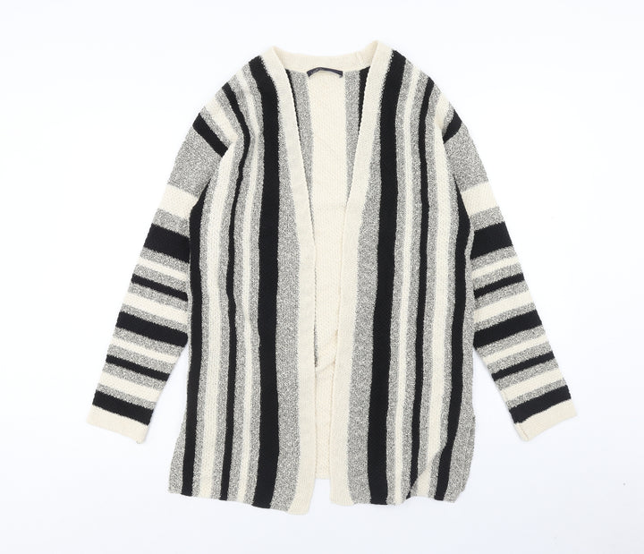 Marks and Spencer Womens Beige V-Neck Striped Cotton Cardigan Jumper Size S