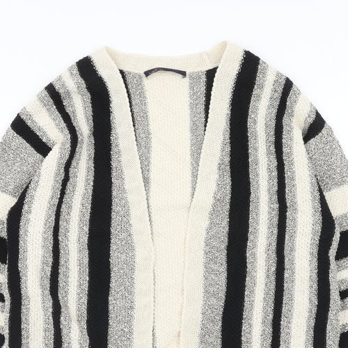Marks and Spencer Womens Beige V-Neck Striped Cotton Cardigan Jumper Size S