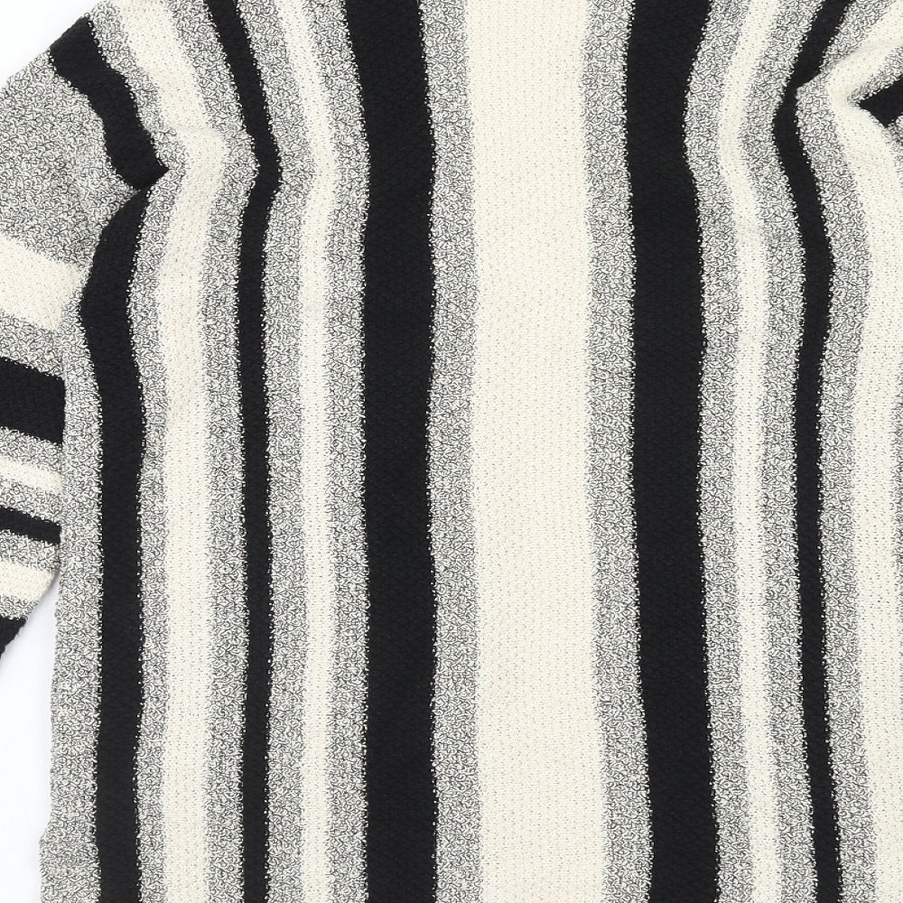 Marks and Spencer Womens Beige V-Neck Striped Cotton Cardigan Jumper Size S
