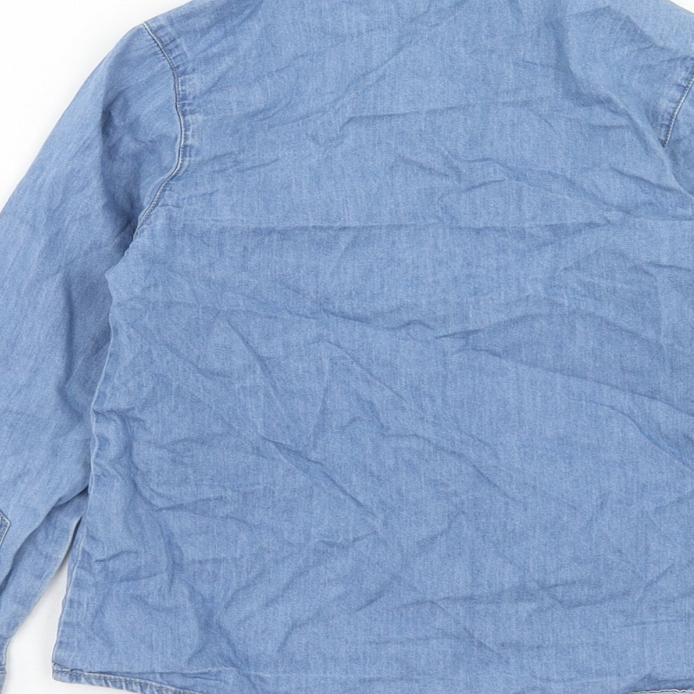 Marks and Spencer Girls Blue Cotton Basic Button-Up Size 7-8 Years V-Neck Button