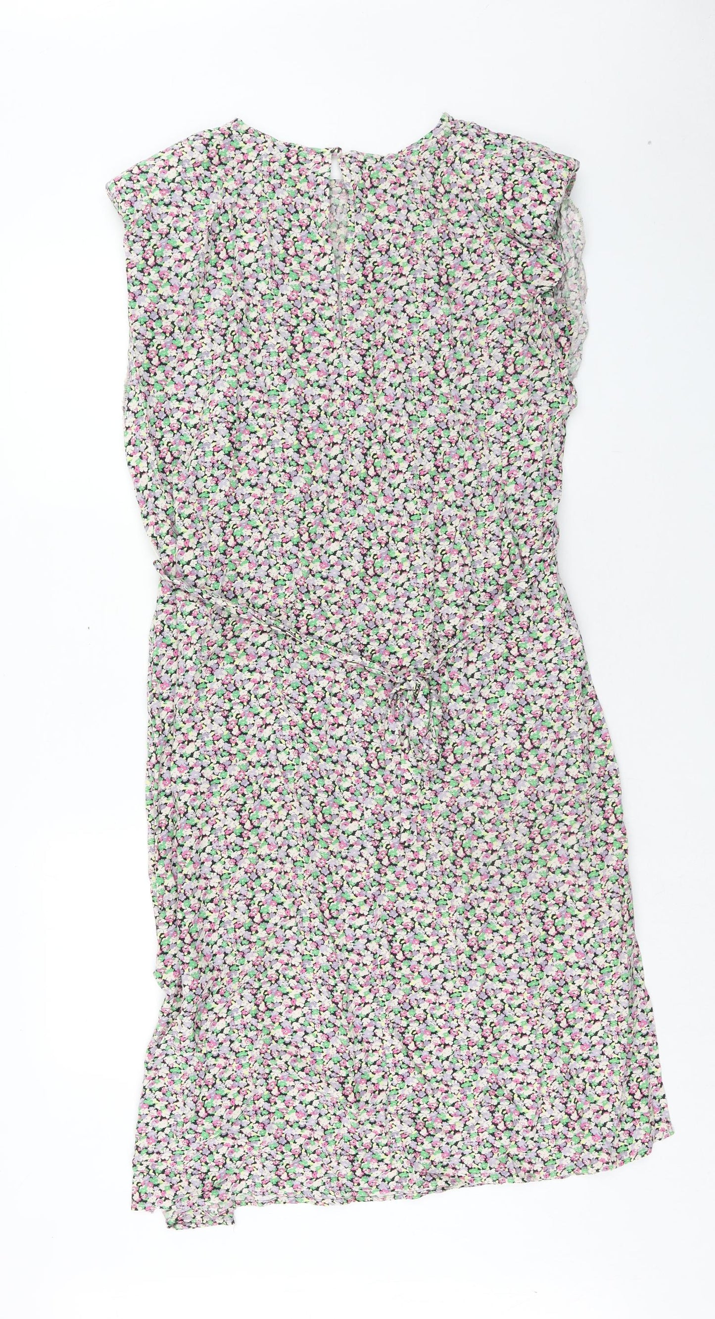 Only Womens Multicoloured Floral Viscose Shift Size L Boat Neck Button