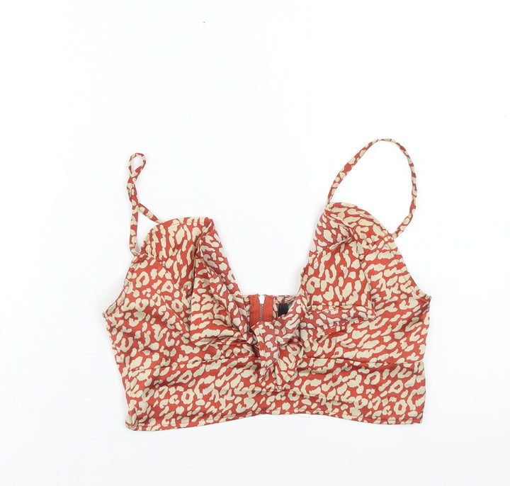 Missguided Womens Red Animal Print Polyester Cropped Tank Size 10 V-Neck - Leopard Print