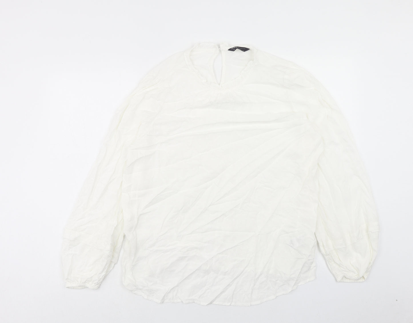 Marks and Spencer Womens White Viscose Basic Blouse Size 14 Round Neck