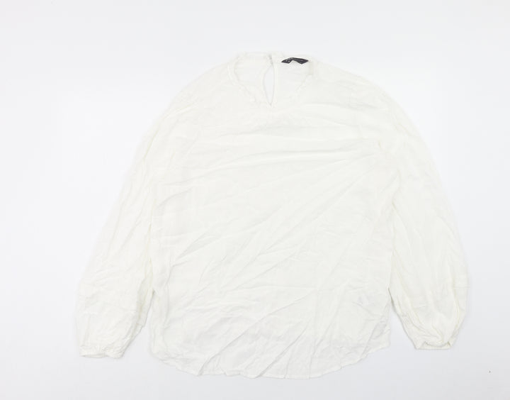 Marks and Spencer Womens White Viscose Basic Blouse Size 14 Round Neck