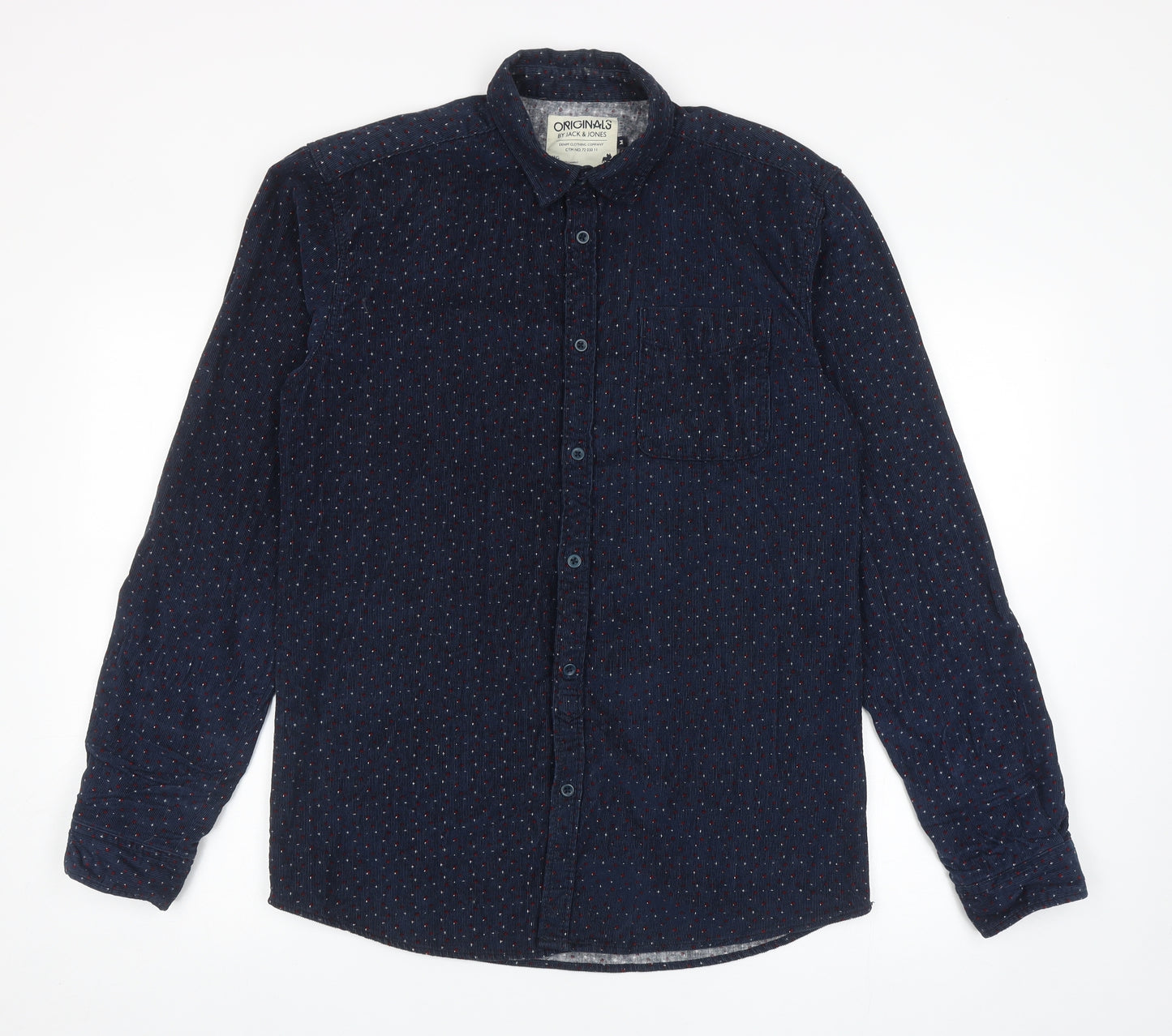 JACK & JONES Mens Blue Geometric Cotton Button-Up Size M Collared Button