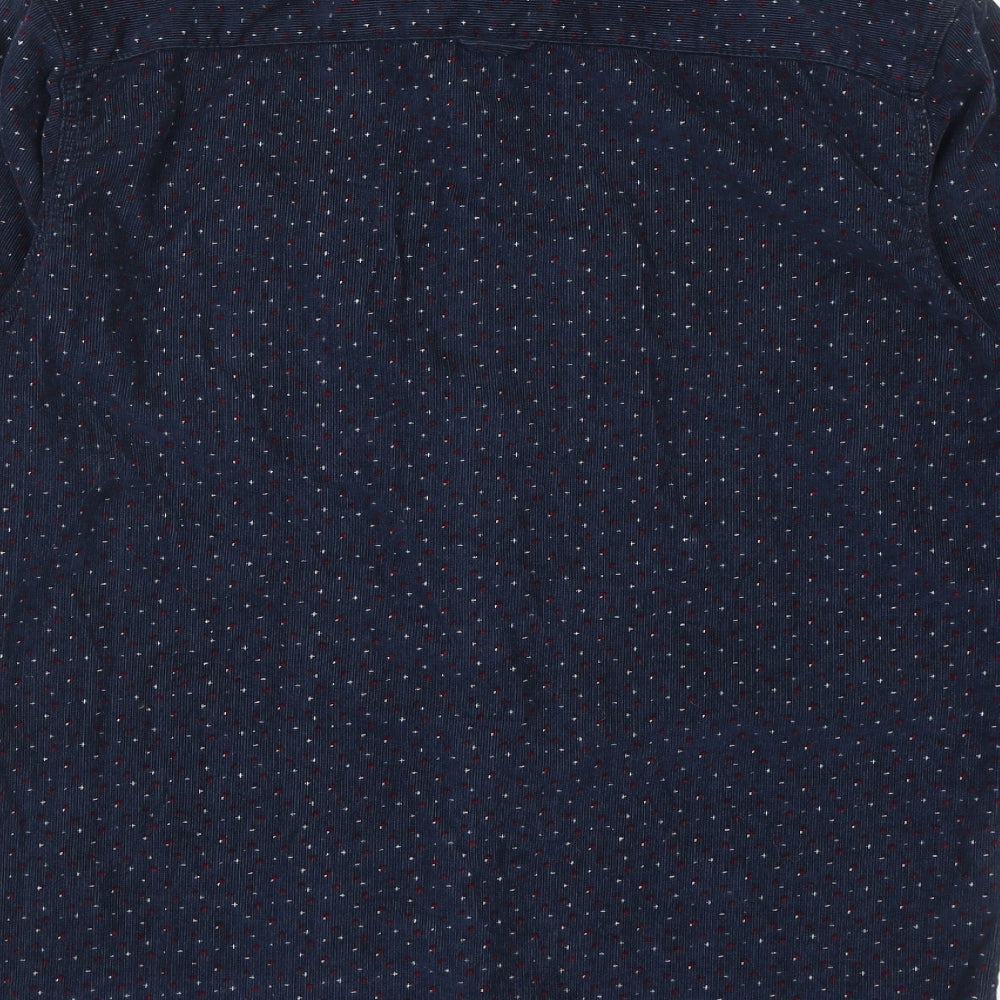 JACK & JONES Mens Blue Geometric Cotton Button-Up Size M Collared Button