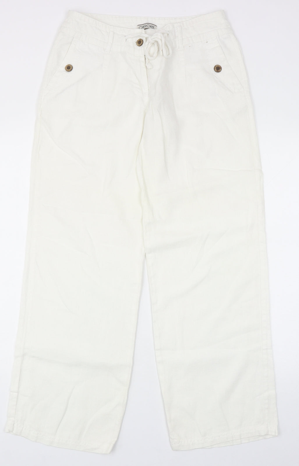Cherokee Womens White Linen Trousers Size 8 Regular Zip
