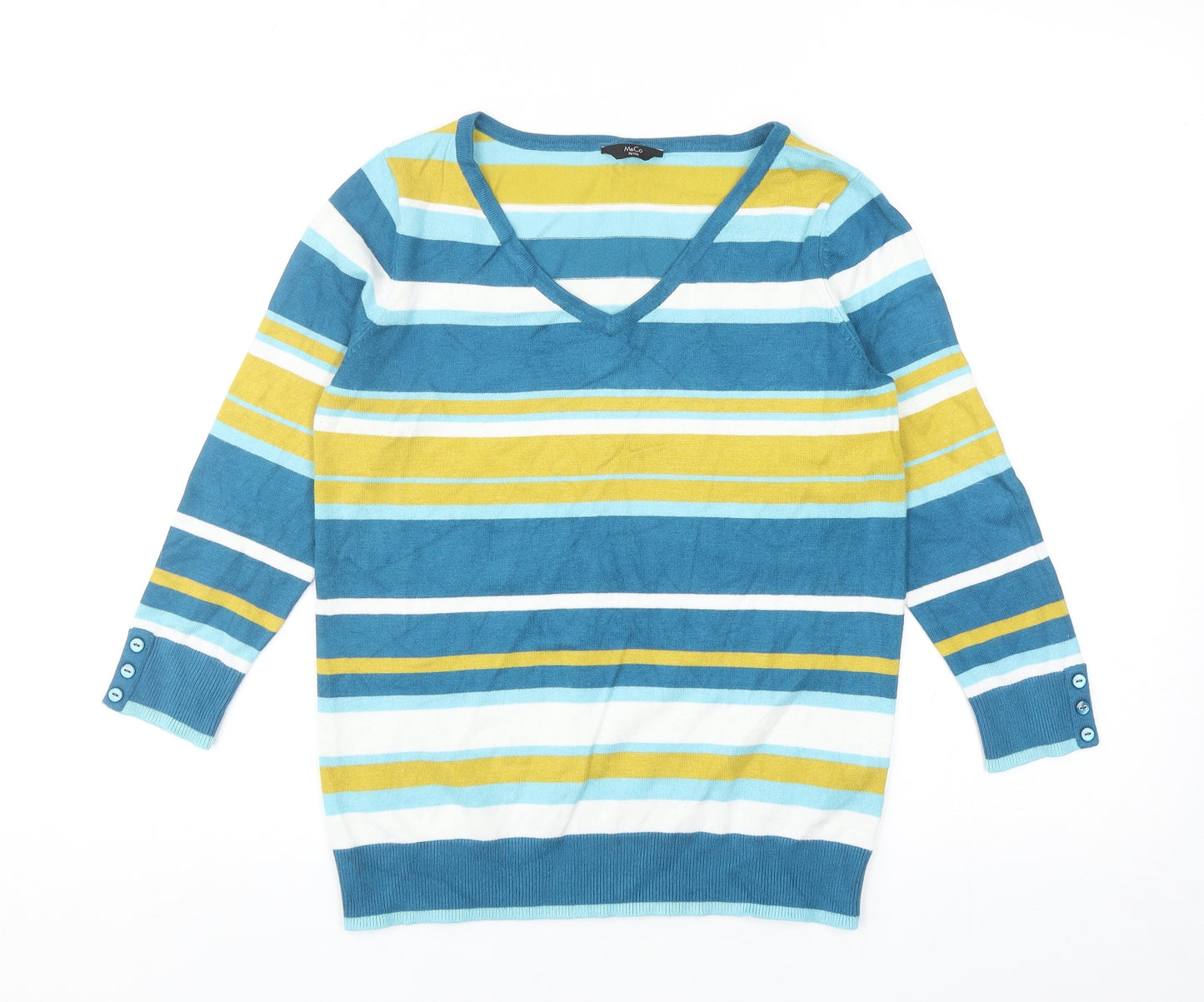 M&Co Womens Blue Round Neck Striped Viscose Pullover Jumper Size 10