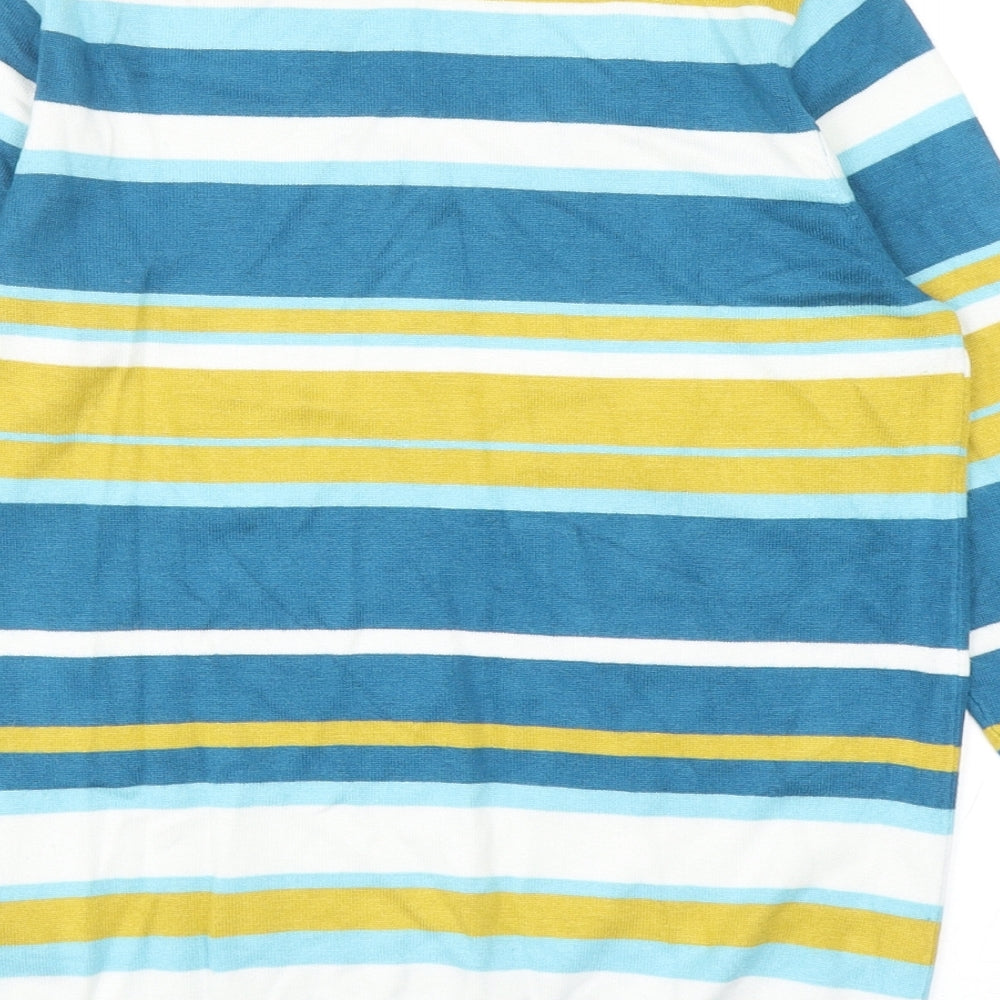 M&Co Womens Blue Round Neck Striped Viscose Pullover Jumper Size 10