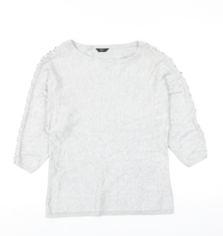 M&Co Womens Grey Round Neck Viscose Pullover Jumper Size 8