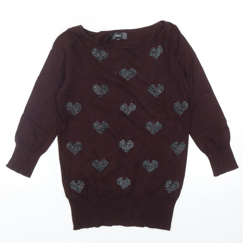 NEXT Womens Purple Round Neck Cotton Pullover Jumper Size 6 - Hearts