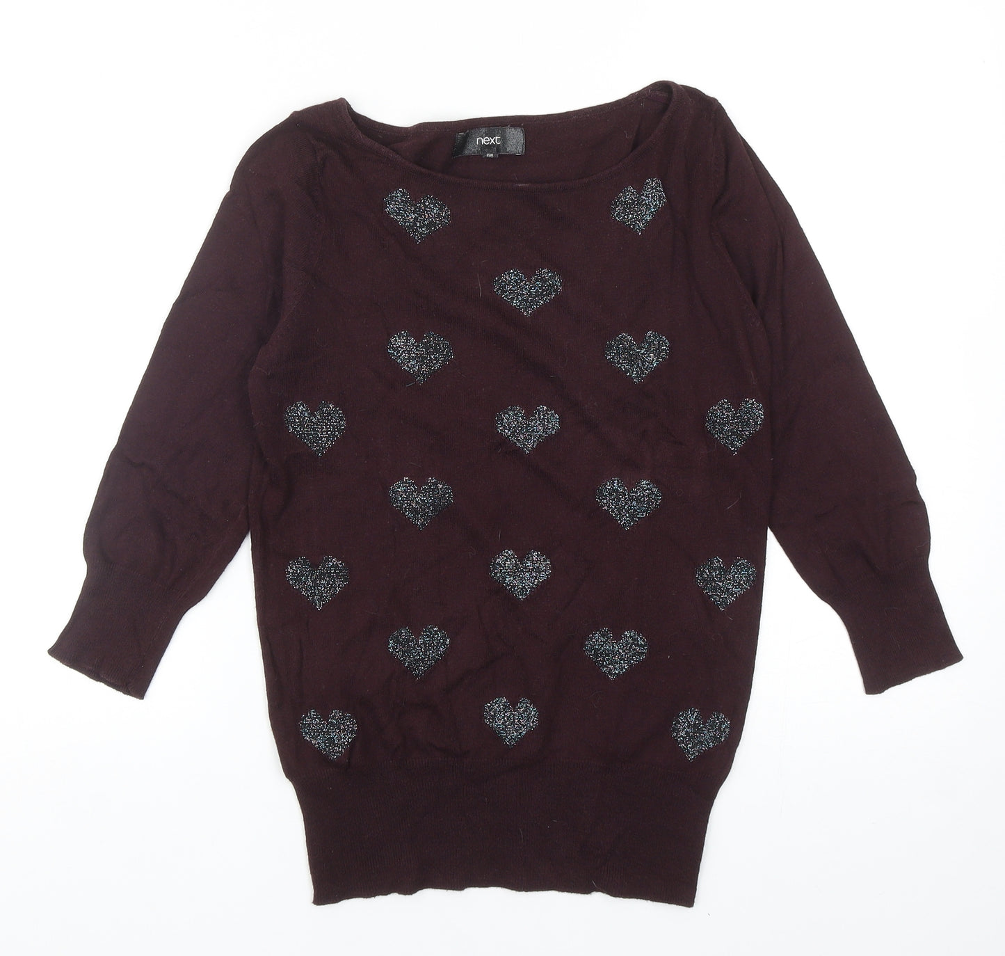 NEXT Womens Purple Round Neck Cotton Pullover Jumper Size 6 - Hearts