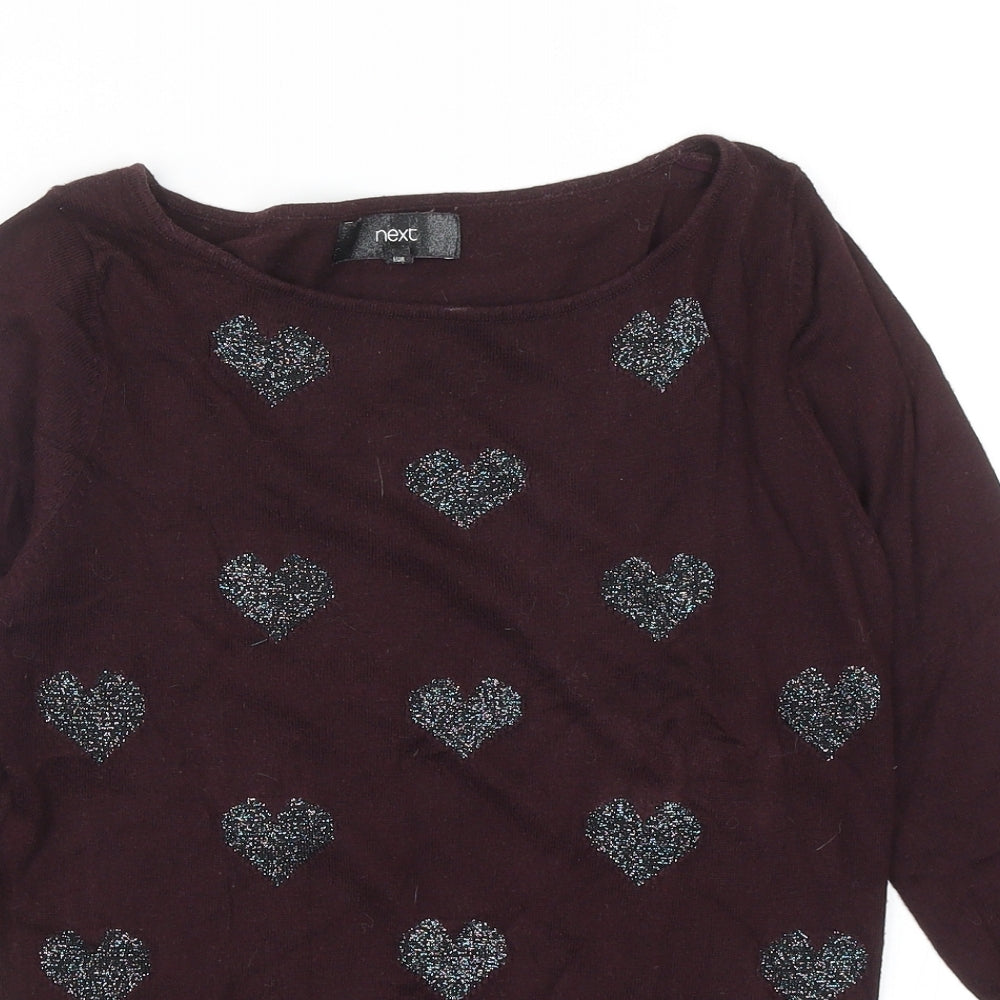 NEXT Womens Purple Round Neck Cotton Pullover Jumper Size 6 - Hearts
