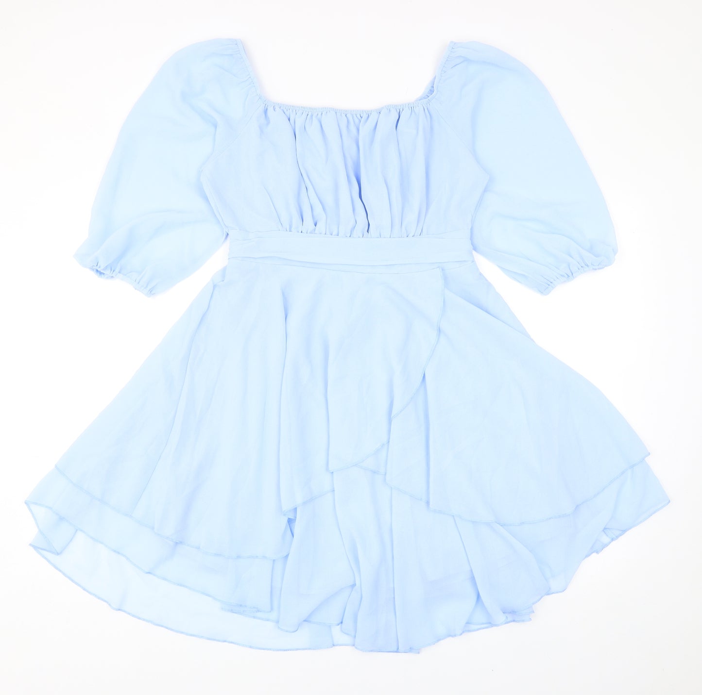Preworn Womens Blue Polyester Skater Dress Size S Square Neck Pullover - Shirred Waist