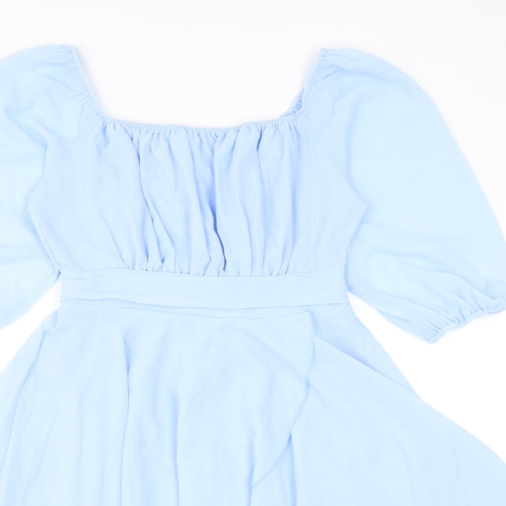 Preworn Womens Blue Polyester Skater Dress Size S Square Neck Pullover - Shirred Waist