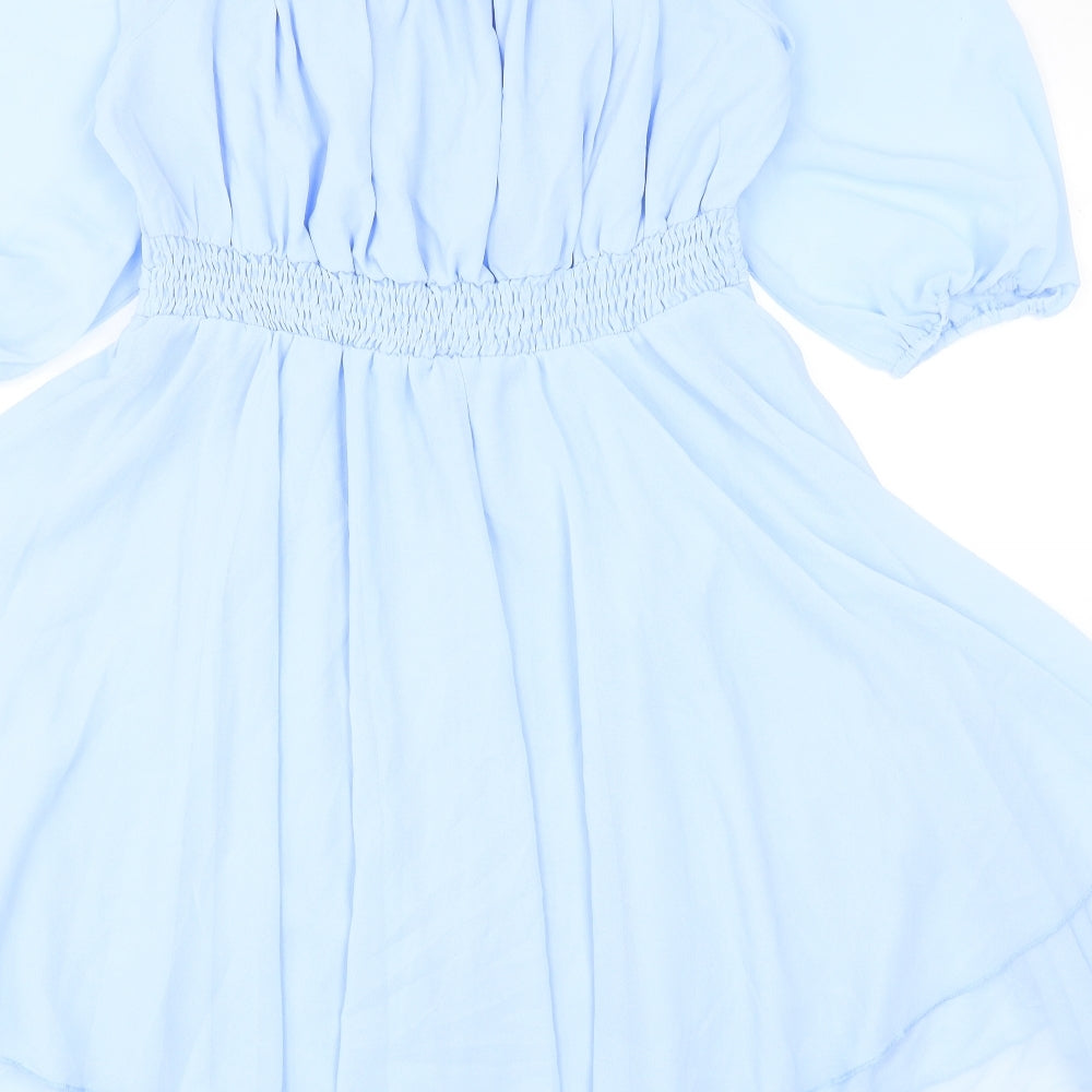Preworn Womens Blue Polyester Skater Dress Size S Square Neck Pullover - Shirred Waist