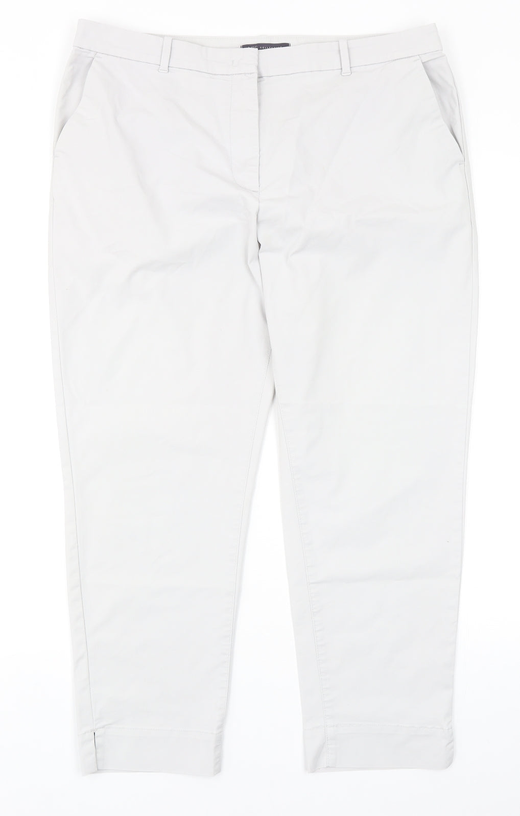 Marks and Spencer Womens Grey Cotton Trousers Size 14 Regular Zip