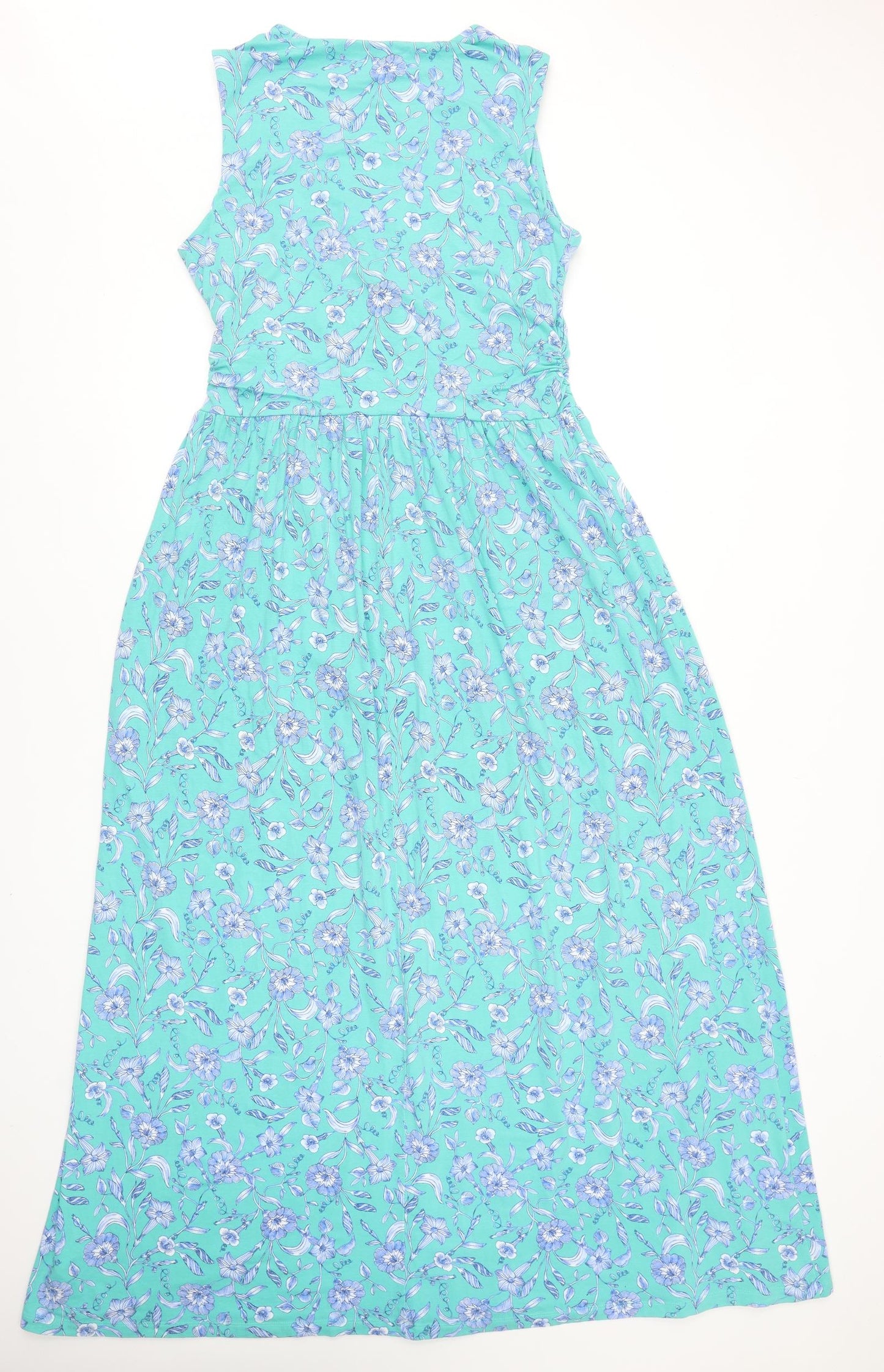 Lands' End Womens Green Floral Cotton Maxi Size M V-Neck Pullover