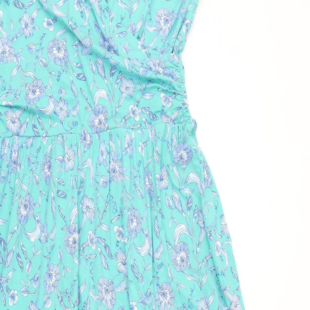 Lands' End Womens Green Floral Cotton Maxi Size M V-Neck Pullover