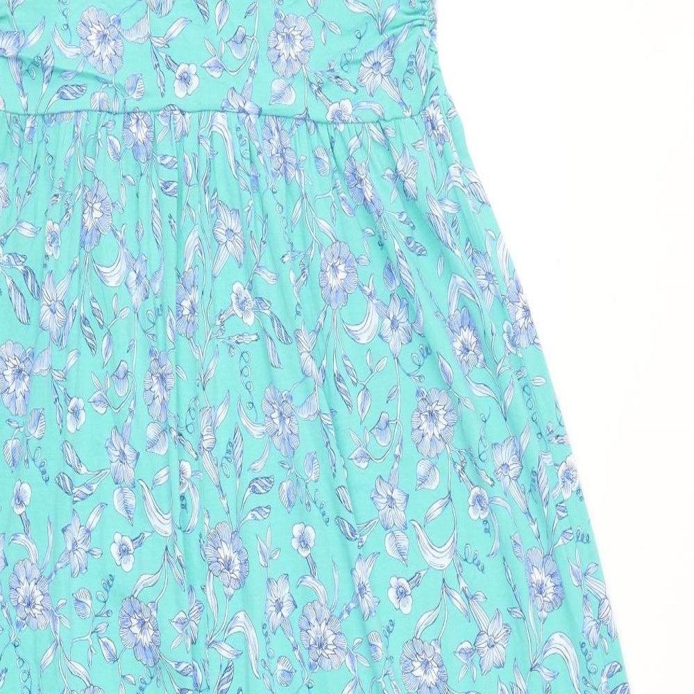 Lands' End Womens Green Floral Cotton Maxi Size M V-Neck Pullover