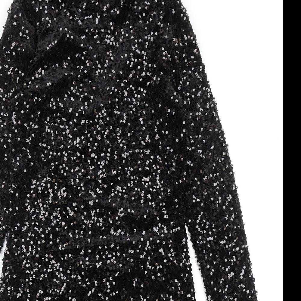Warehouse Womens Black Polyester Sheath Size 10 Mock Neck Hook & Eye