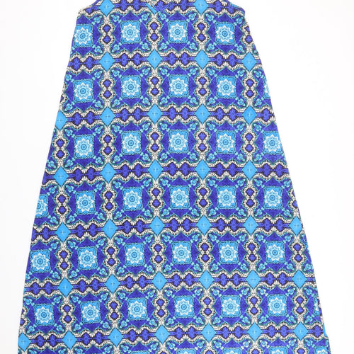 Topshop Womens Blue Geometric Polyester Slip Dress Size M V-Neck Pullover