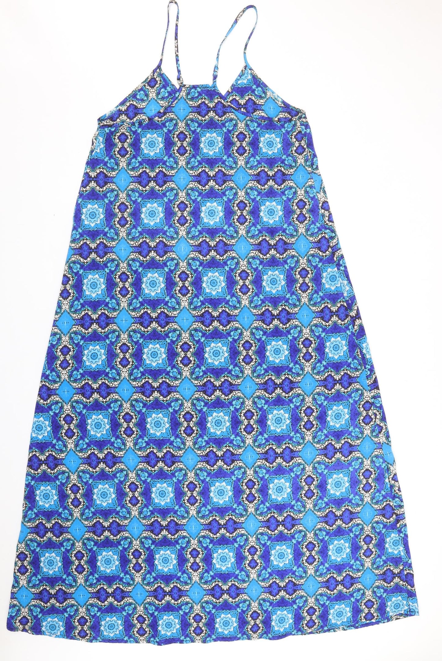 Topshop Womens Blue Geometric Polyester Slip Dress Size M V-Neck Pullover