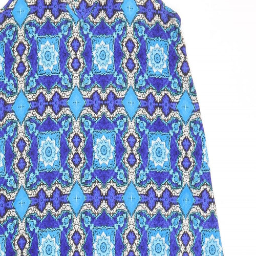 Topshop Womens Blue Geometric Polyester Slip Dress Size M V-Neck Pullover