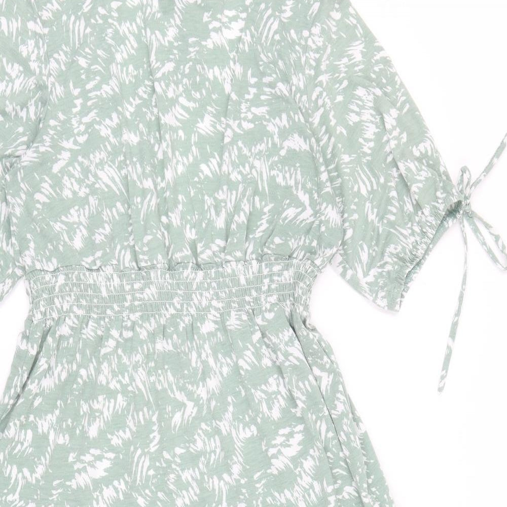 QED London Womens Green Geometric Polyester Fit & Flare Size 16 Boat Neck Tie - Sleeve Tie Detail
