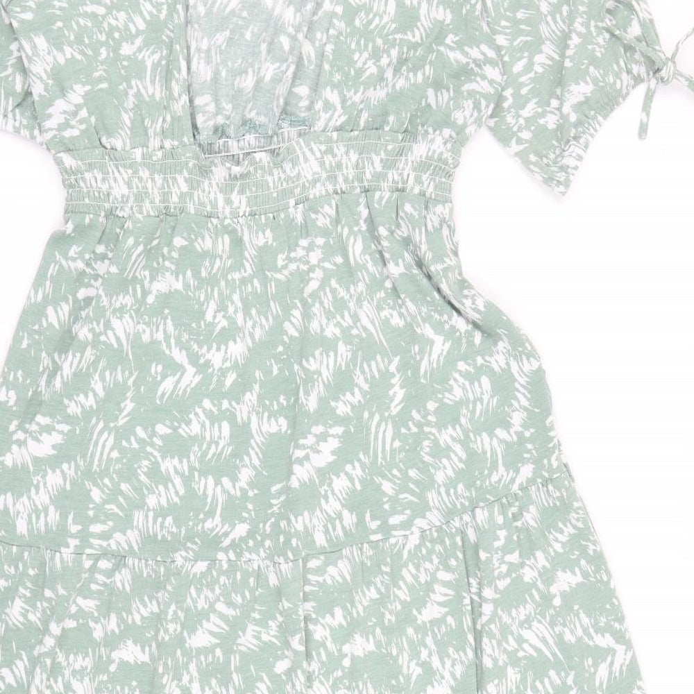 QED London Womens Green Geometric Polyester Fit & Flare Size 16 Boat Neck Tie - Sleeve Tie Detail