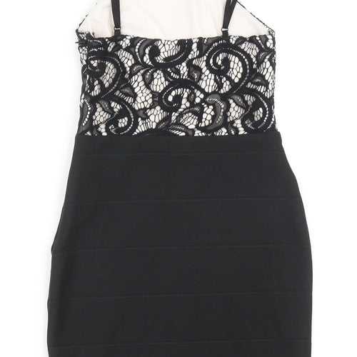 Lipsy Womens Black Floral Polyester Bodycon Size 6 Halter Zip