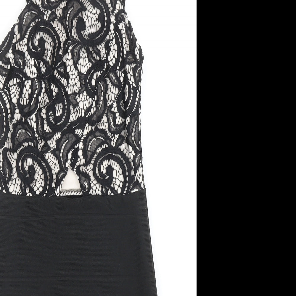 Lipsy Womens Black Floral Polyester Bodycon Size 6 Halter Zip