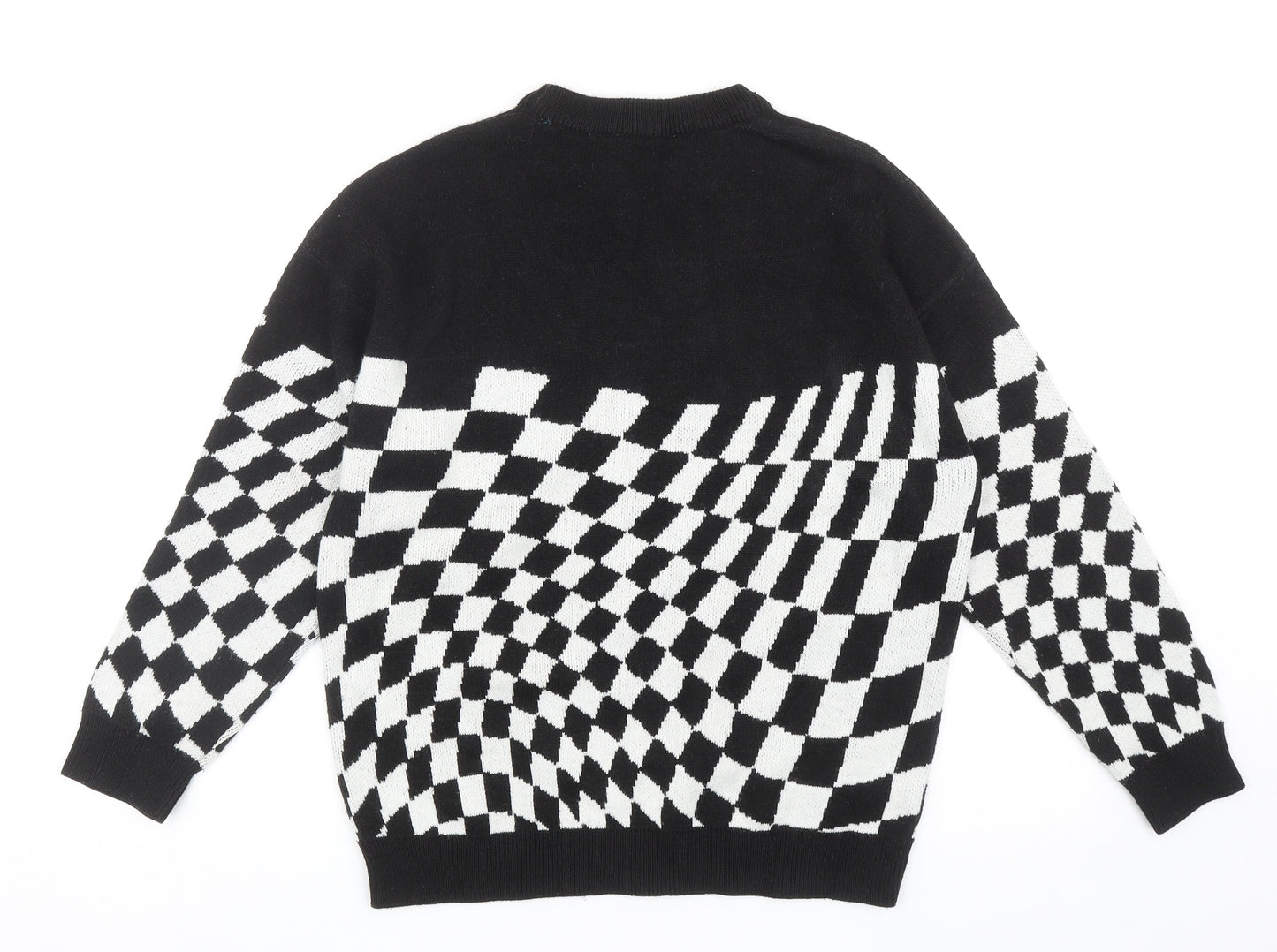 H&M Girls Black Round Neck Check Acrylic Pullover Jumper Size 8-9 Years Pullover