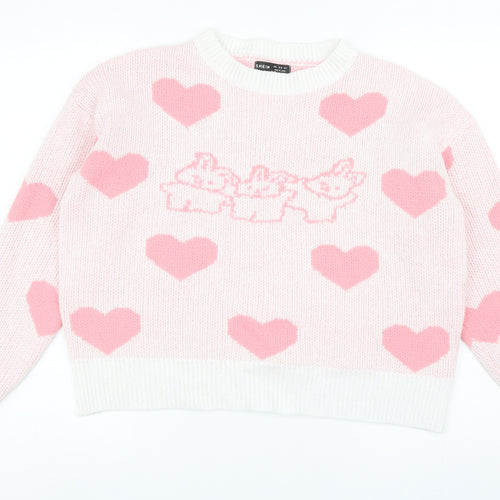 SheIn Womens Pink Round Neck Geometric Acrylic Pullover Jumper Size S