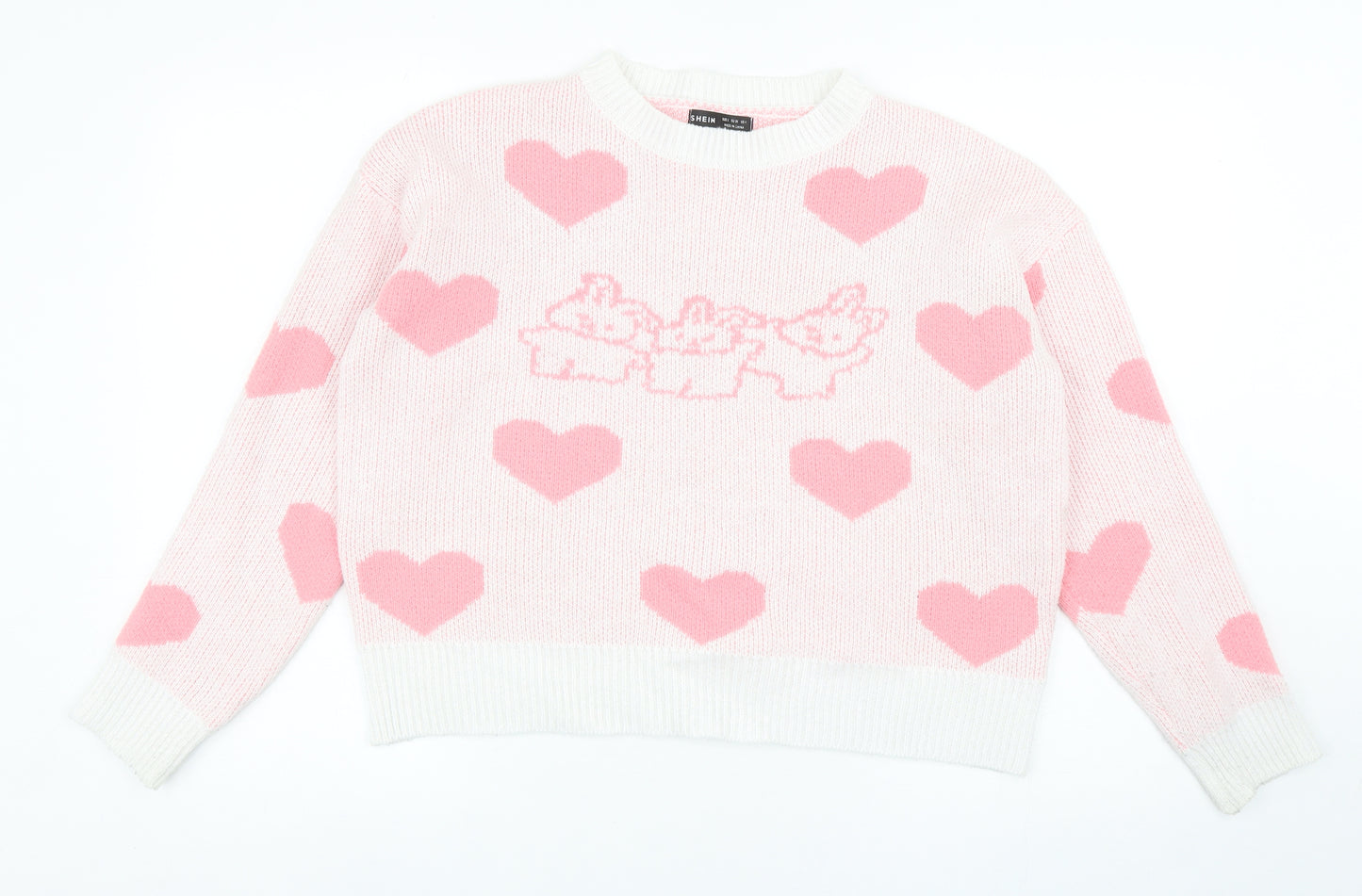 SheIn Womens Pink Round Neck Geometric Acrylic Pullover Jumper Size S