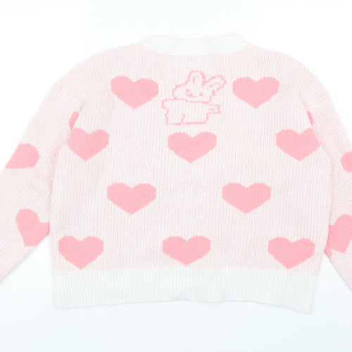 SheIn Womens Pink Round Neck Geometric Acrylic Pullover Jumper Size S