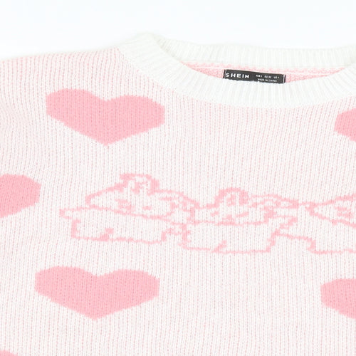SheIn Womens Pink Round Neck Geometric Acrylic Pullover Jumper Size S