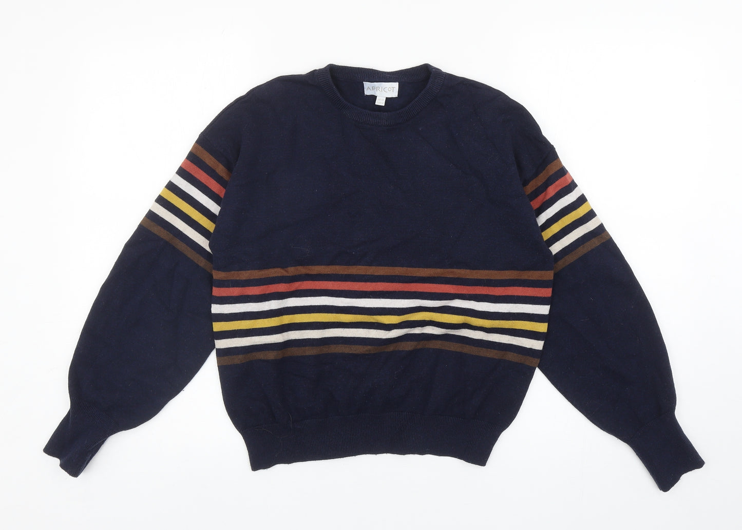 Apricot Womens Blue Round Neck Striped Viscose Pullover Jumper Size 12