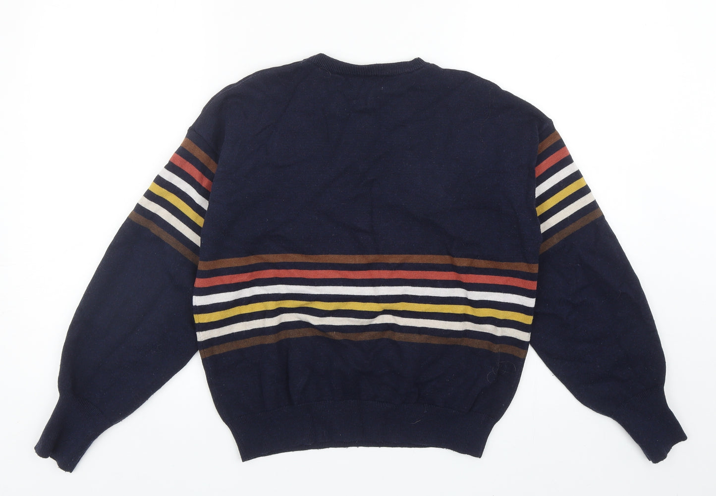 Apricot Womens Blue Round Neck Striped Viscose Pullover Jumper Size 12