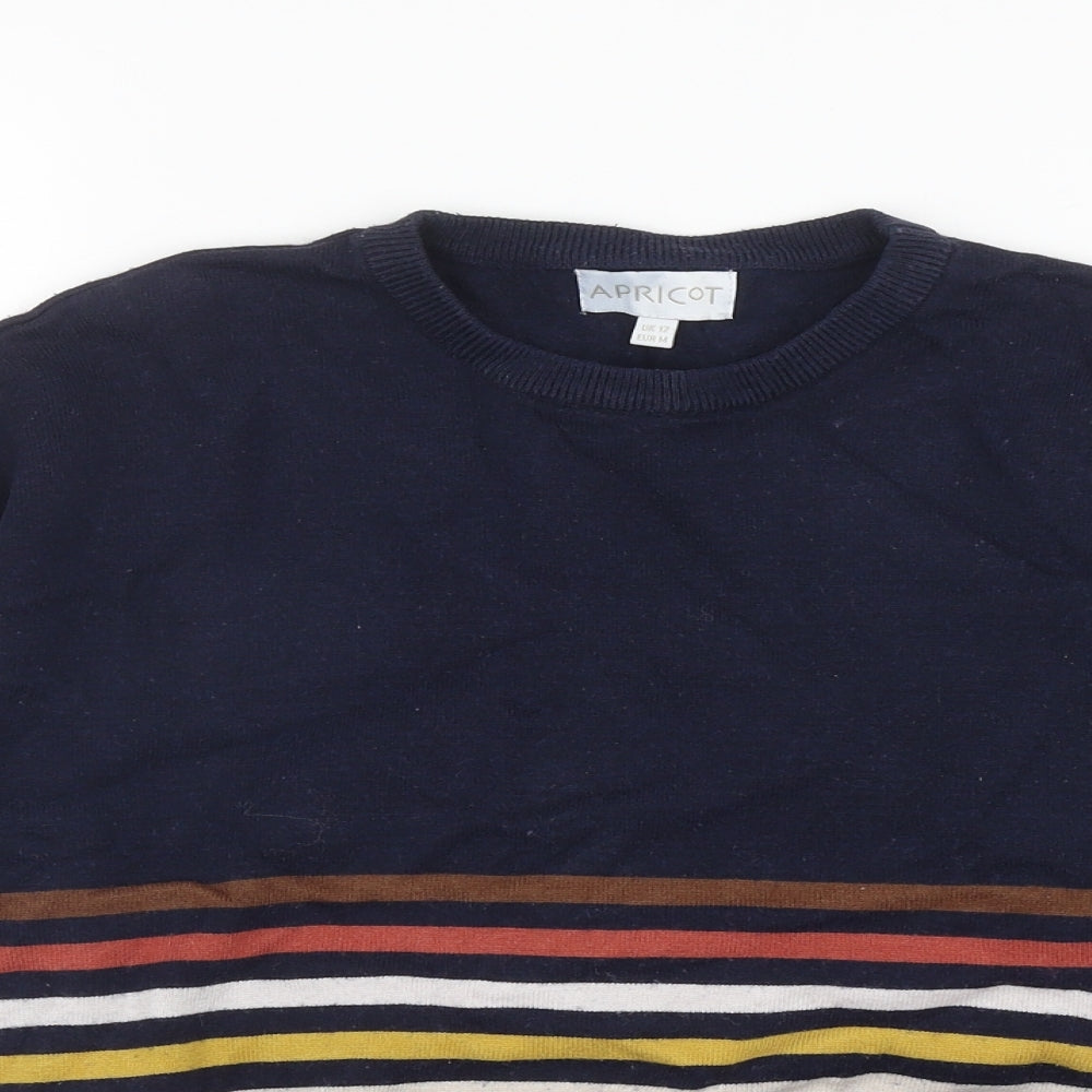 Apricot Womens Blue Round Neck Striped Viscose Pullover Jumper Size 12