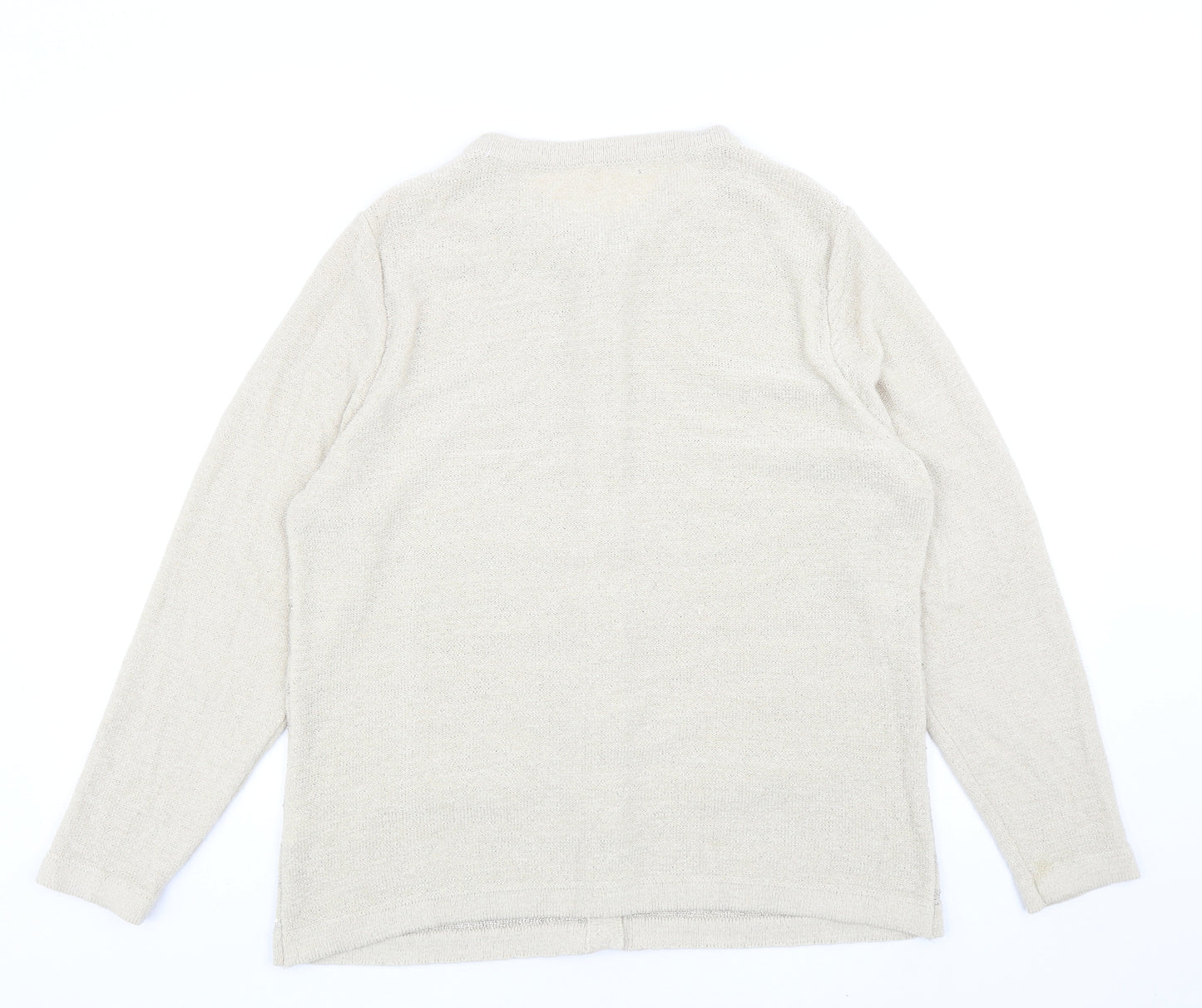 Preworn Womens Beige Round Neck Striped Acrylic Cardigan Jumper Size M