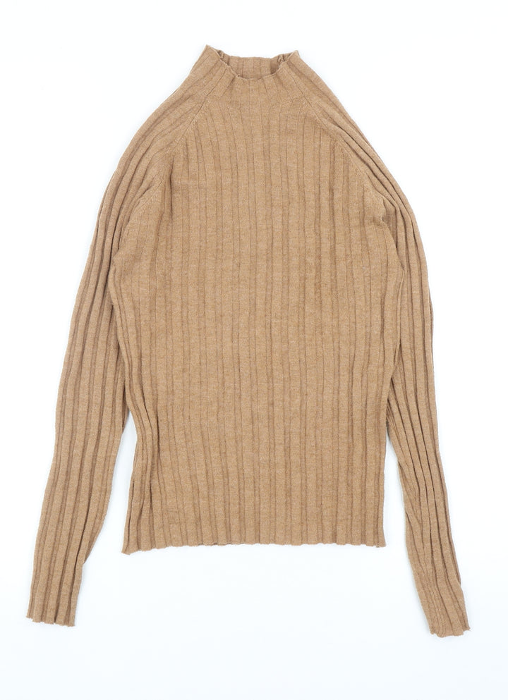 Mango Womens Brown Mock Neck Polyester Pullover Jumper Size S