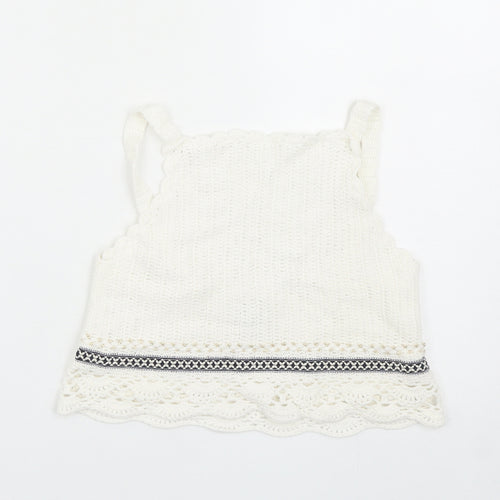 River Island Girls White Acrylic Basic Blouse Size 11-12 Years Square Neck Pullover