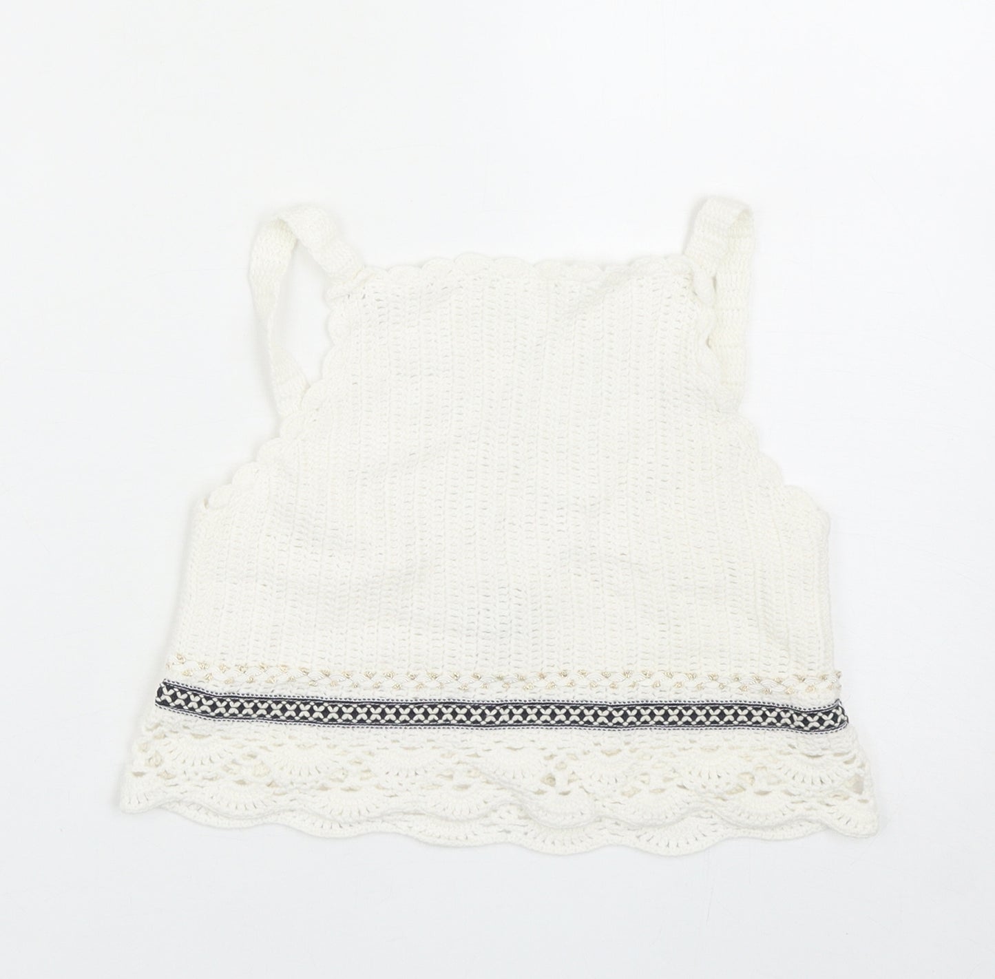 River Island Girls White Acrylic Basic Blouse Size 11-12 Years Square Neck Pullover