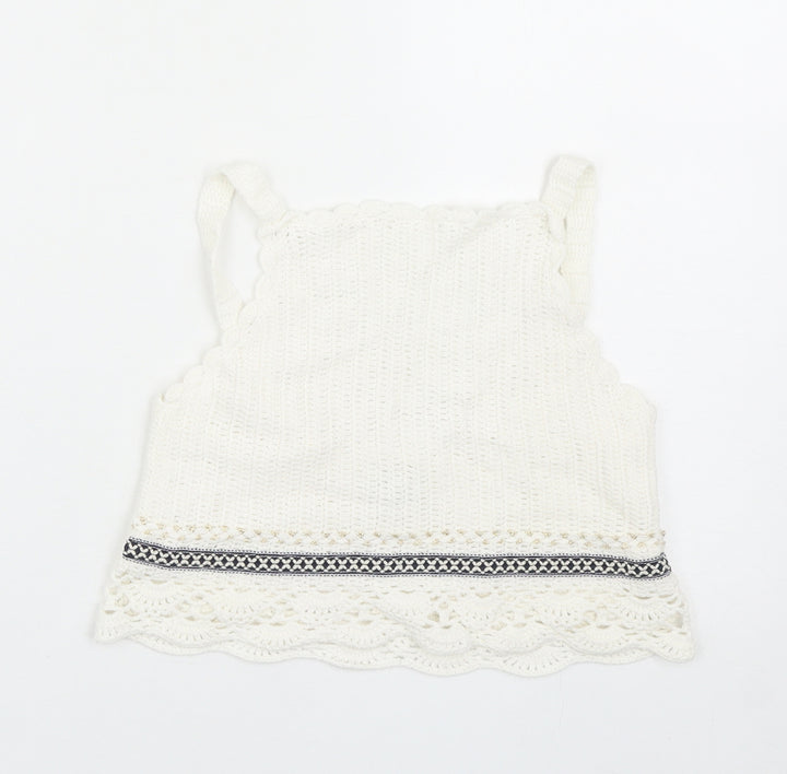 River Island Girls White Acrylic Basic Blouse Size 11-12 Years Square Neck Pullover