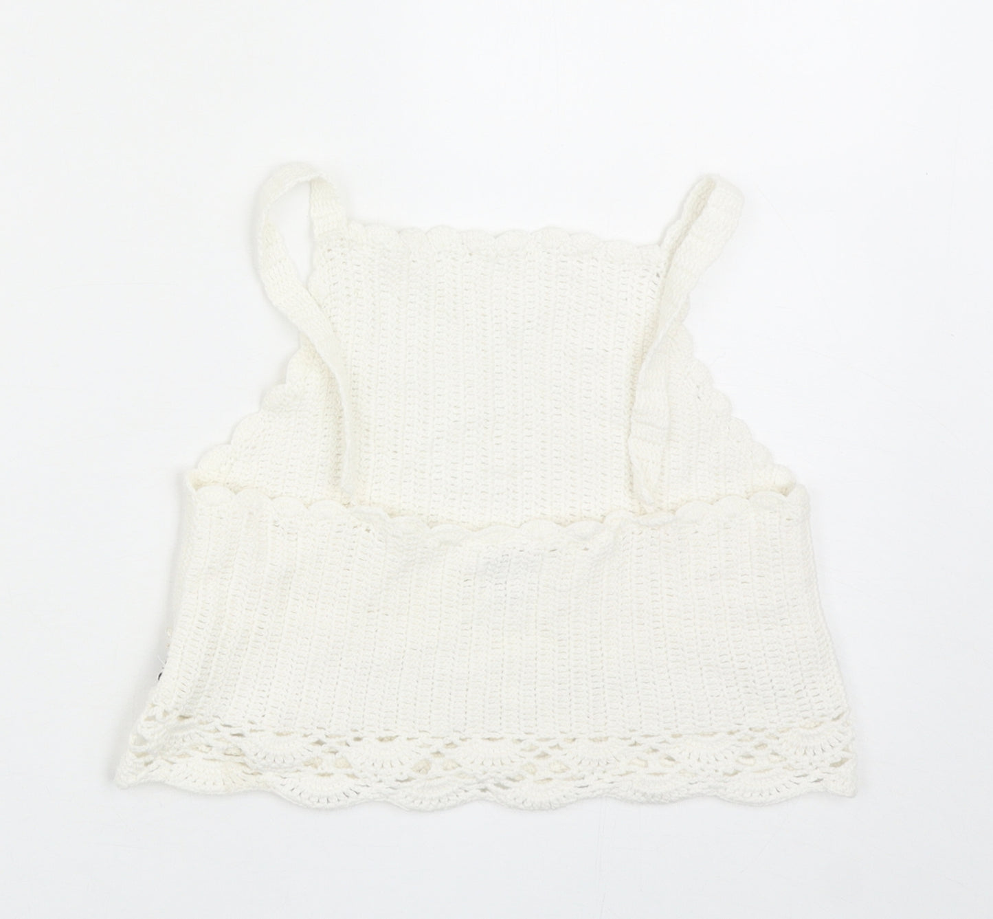 River Island Girls White Acrylic Basic Blouse Size 11-12 Years Square Neck Pullover